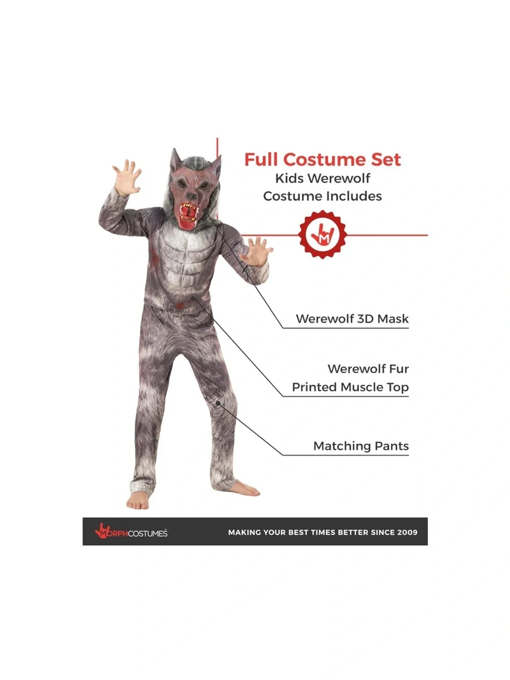 MORPH Kids Werewolf Halloween Costume Big Bad Wolf Costume size small